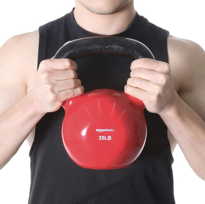 Amazon Basics Vinyl Kettlebell for Strength Training and Workout, 35 Pounds, Textured Handle, Red