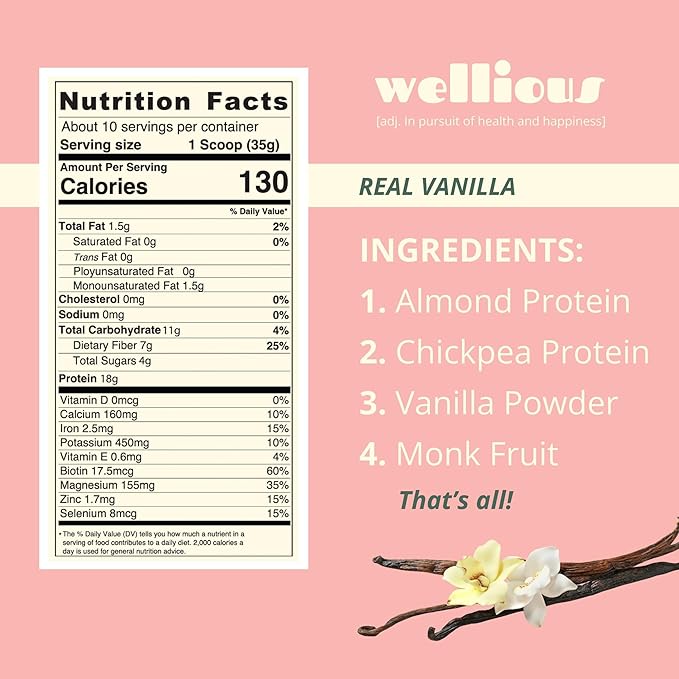 Clean Vegan Protein Powder Vanilla - Plant Based Protein, Dairy Free, for Gut Health, No Sodium