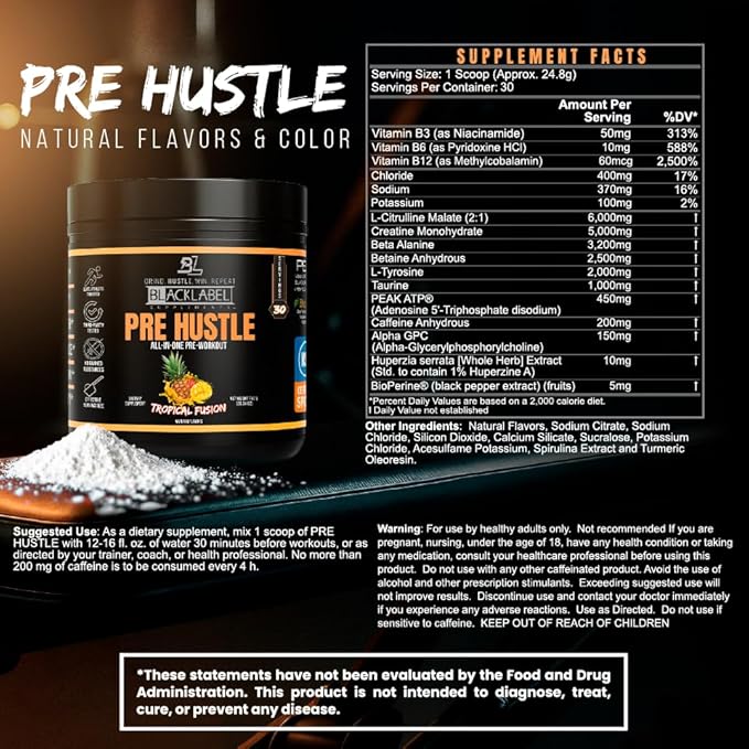 BLACKLABEL Supplements PRE Hustle V3 Pre-Workout Powder ??NSF Certified for Sport ??Energy