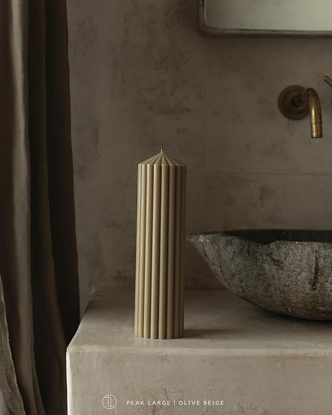 LAWA Ribbed Peak Pillar Candle - Large Beautiful Handmade Pillar Scented Soy Wax Candle Elegant