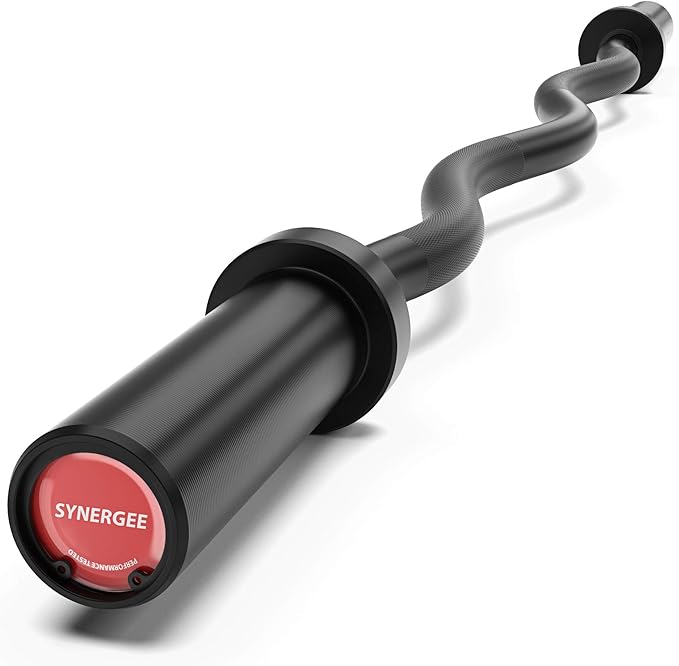 Synergee Commercial EZ Curl Olympic Bar Chrome & Black Phosphate with Powder Coated Brass Bushings