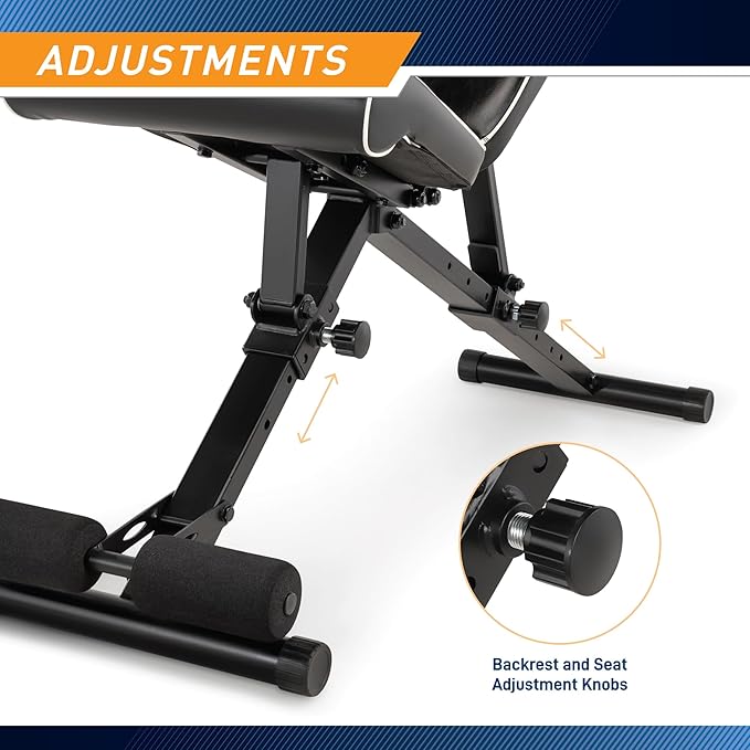 Marcy Foldable Adjustable Utility Weight Bench, Strength Training Home Gym for Full Body Workout
