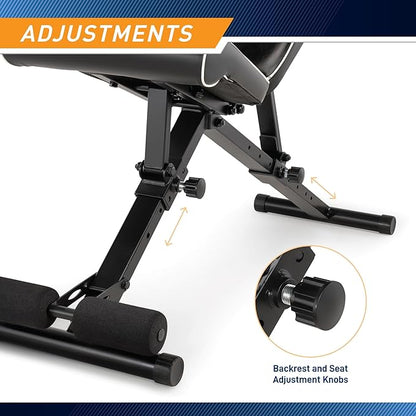 Marcy Foldable Adjustable Utility Weight Bench, Strength Training Home Gym for Full Body Workout