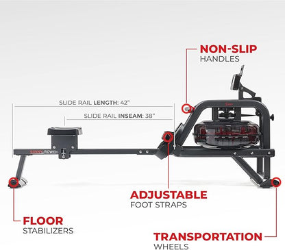 Sunny Health & Fitness Premium Water Rower w/Intensive Dynamic Real-Time Resistance, 300 LB