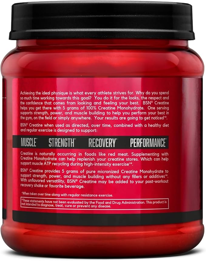 BSN Micronized Creatine Monohydrate Powder, Unflavored, 60 Servings, Supports Muscle Strength, 5g