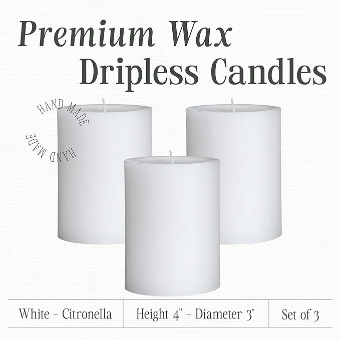 Mister Candle - 3 inch by 4 inch Tall Citronella Scented Pillar Candles (Set of 3) - Indoor &