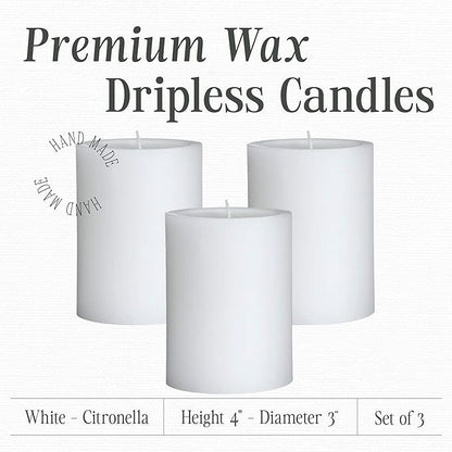 Mister Candle - 3 inch by 4 inch Tall Citronella Scented Pillar Candles (Set of 3) - Indoor &