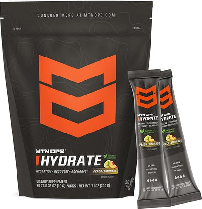 MTN OPS Hydrate Electrolytes Powder Drink Mix, Naturally Sweetened with Monk Fruit, Gluten Free 20