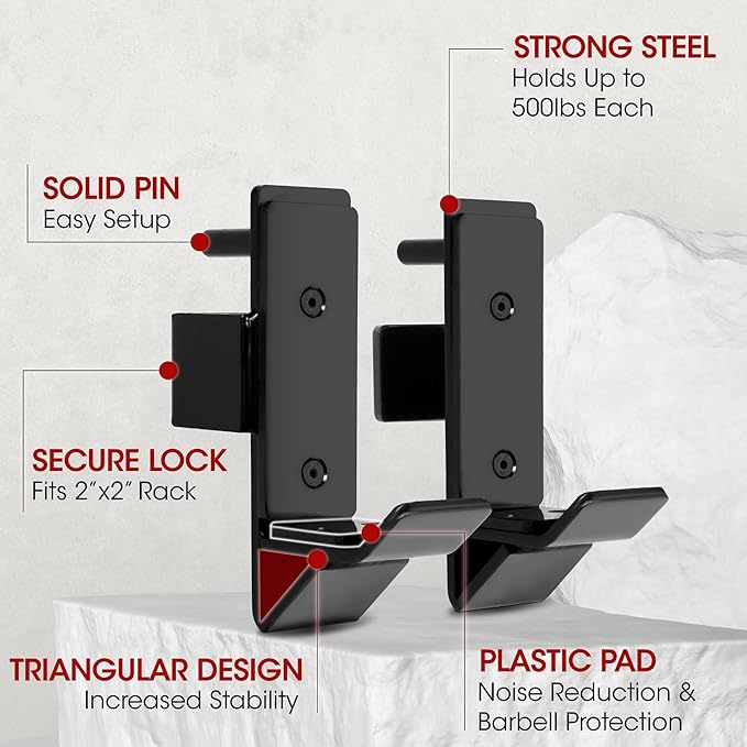 Yes4All Power Rack J-Hooks & Attachments ??Heavy Duty Barbell Holders Compatible with 2x2 & 3x3