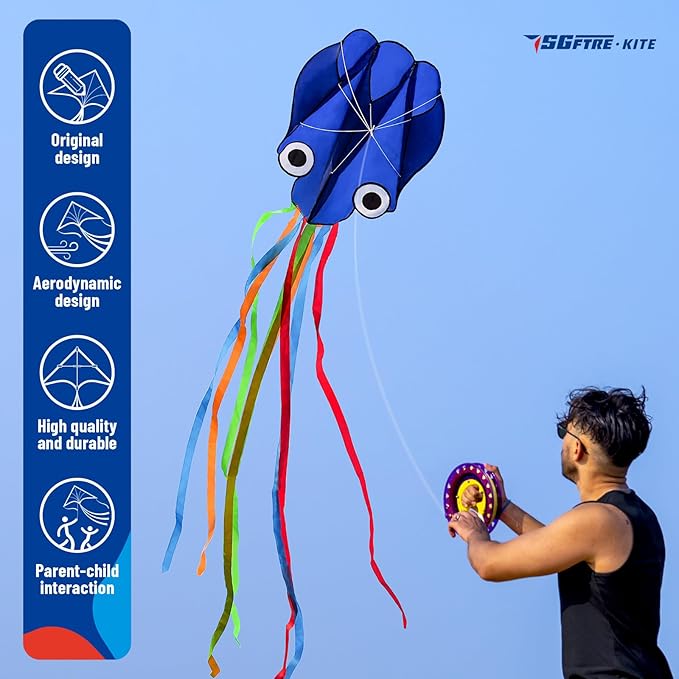 3 Piece Set Butterfly Delta and Octopus Kites for Boys and Girls, Beach Kites for Family Outdoor