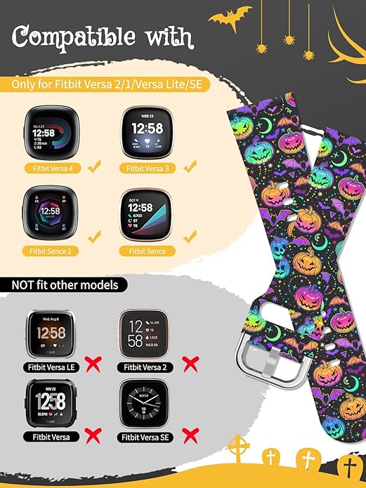 Watbro Halloween Holiday Band Compatible with Fitbit Versa 3 / Sense/Fitbit Versa 4 / Sense 2 Bands