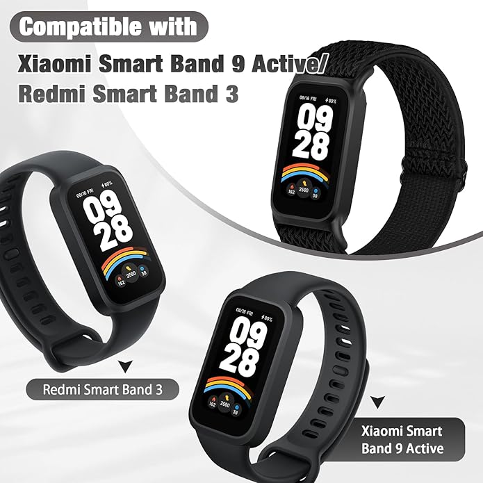 2 Pack Elastic Bands Compatible with Xiaomi Smart Band 9 Active Women Men, Soft Nylon Replacement