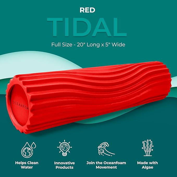 Oceanfoam Tidal Roller - Red - Muscle Massage Foam Roller for Back Pain & Stretching - Firm and