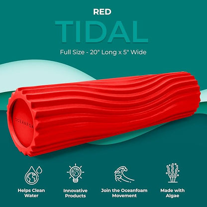 Oceanfoam Tidal Roller - Red - Muscle Massage Foam Roller for Back Pain & Stretching - Firm and