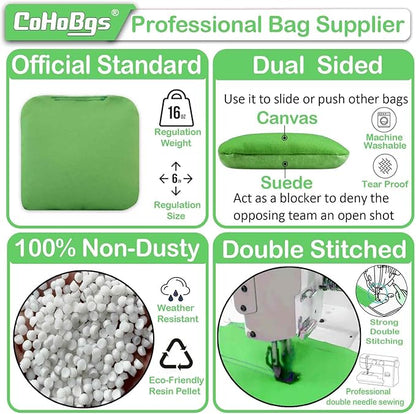 CoHoBgs Corn Hole Bags Set 8, Professional Cornhole Bags Dual-Sided Slick & Stick Resin Filled