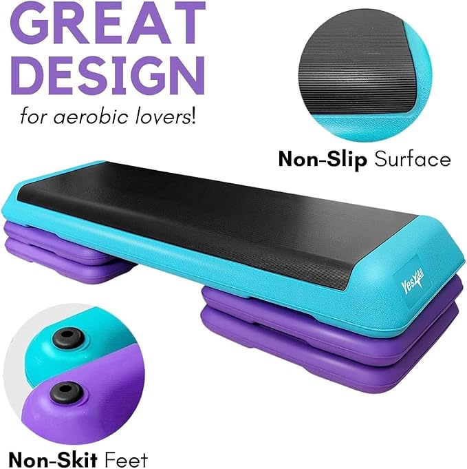 Yes4All Adjustable Workout Aerobic Exercise Step Platform Health Club Size with 4 Adjustable Risers