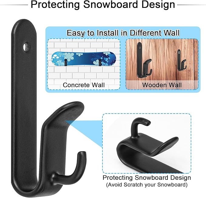 Snowboard Wall Mount Clips, Horizontal Skateboard Wall Mount，Snowboard Display Stand for Room