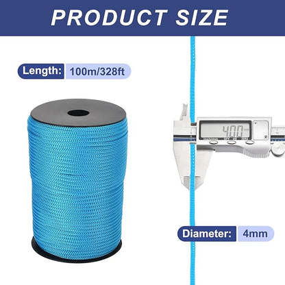 MECCANIXITY 5/32 Inch Polypropylene Rope Braided Ropes, 328ft Camping Rope Hollow Utility Cord for