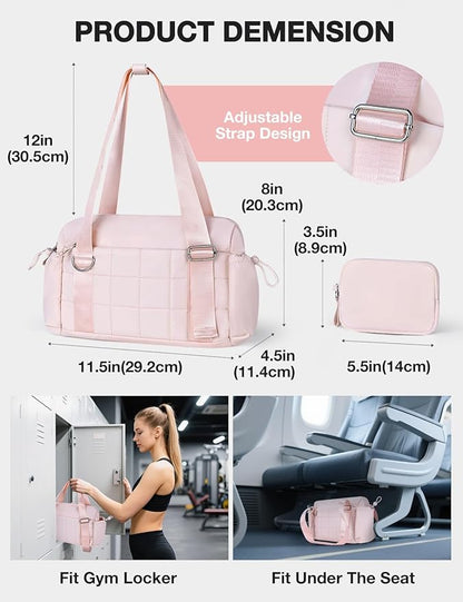 VUUDH Puffy Mini Gym Bag for Women, Carry On Multi-Pocket Water-Resistant Duffel, Lightweight