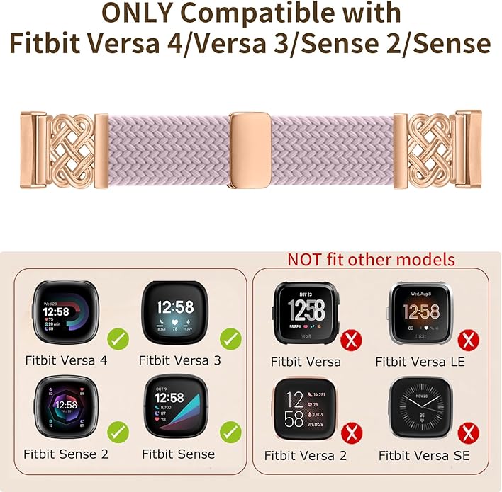 Braided Band Compatible with Fitbit Versa 4 Bands for Woman/Versa 3/Sense 1/Sense 2 Band, Magnetic