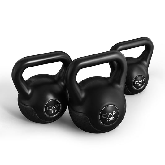 CAP Barbell 45 LB Cement Kettlebell Set – 10 lb, 15 lb & 20 lb Vinyl-Coated Kettlebells for