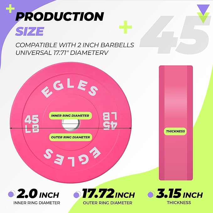 EGLES Vibrant Colorful Olympic Weight Plates, Rubber Barbell Plates, 2-inch Standard Virgin Rubber