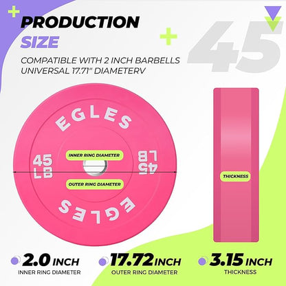EGLES Vibrant Colorful Olympic Weight Plates, Rubber Barbell Plates, 2-inch Standard Virgin Rubber
