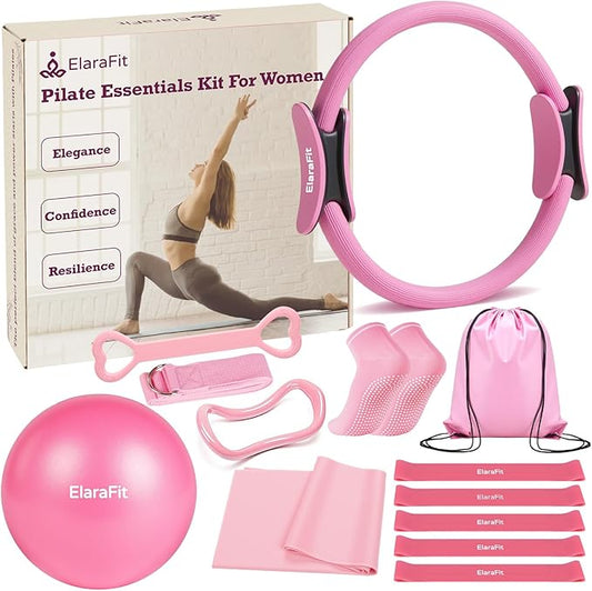 Home Pilates Kit for Women Pilates Equipment Ring and Ball Set Magic Circle Hoop with 5 Resistance