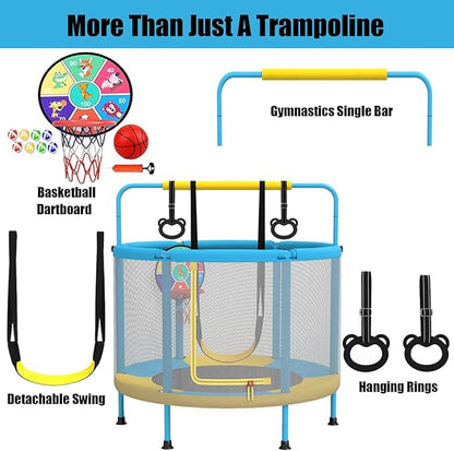 LANGXUN 60" Trampoline for Kids, 5ft Mini Toddler Indoor & Outdoor Trampoline with Net, Basketball