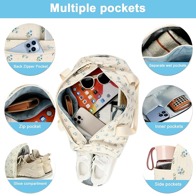 Duffle Bag for Gym Sports Women Girls Workout Travel Bag Weekender with Shoe Compartment and Wet