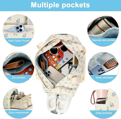 Duffle Bag for Gym Sports Women Girls Workout Travel Bag Weekender with Shoe Compartment and Wet