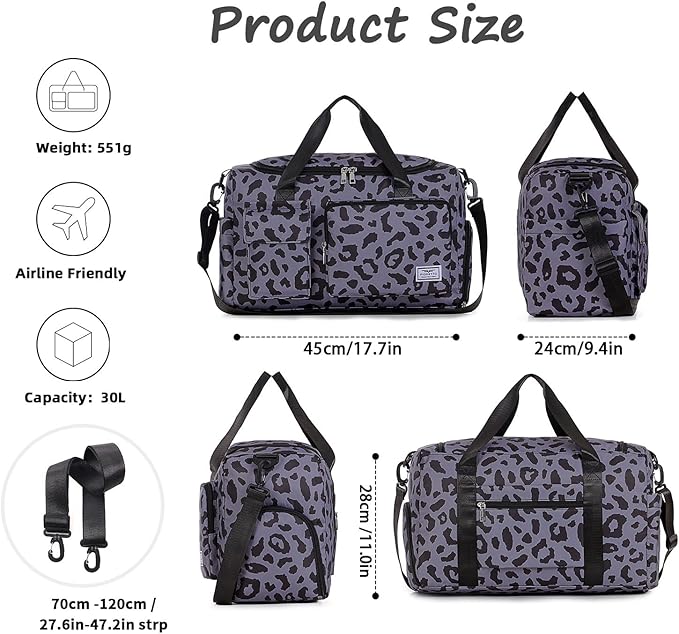 FIORETTO Women's Gym Duffle Bag with Shoes Compartment, 37L Capacity, Ideal for Travel, Gym