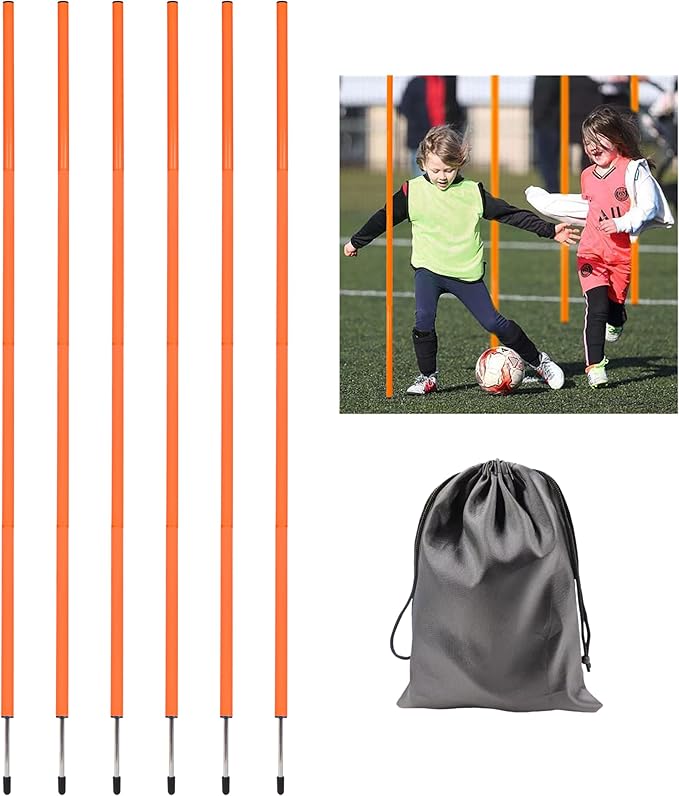 6 Pcs 5FT Adjustable Agility Training Poles for Soccer,Basketball,Football,Dog,Horse Training-Speed