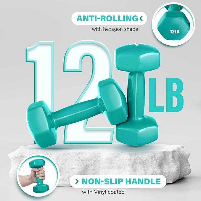 Yes4All Vinyl Hexagon Dumbbell - Dumbbells Set of 2 Hand Weights for Home Gym & Strength Training
