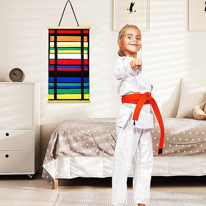 12Belts Karate Belt Display Rack with Wooden Frame,Felt Taekwondo Belt Display,Martial Art Belt