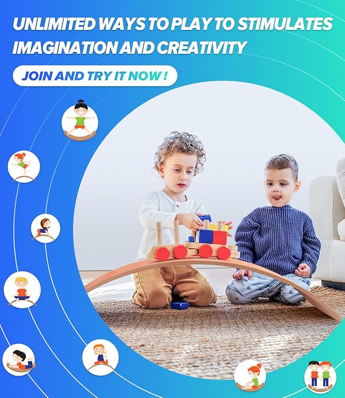 Balance Board Kids, [Natural Wood] Wobble Board for Kids Toddlers, Open Ended Montessori Waldorf