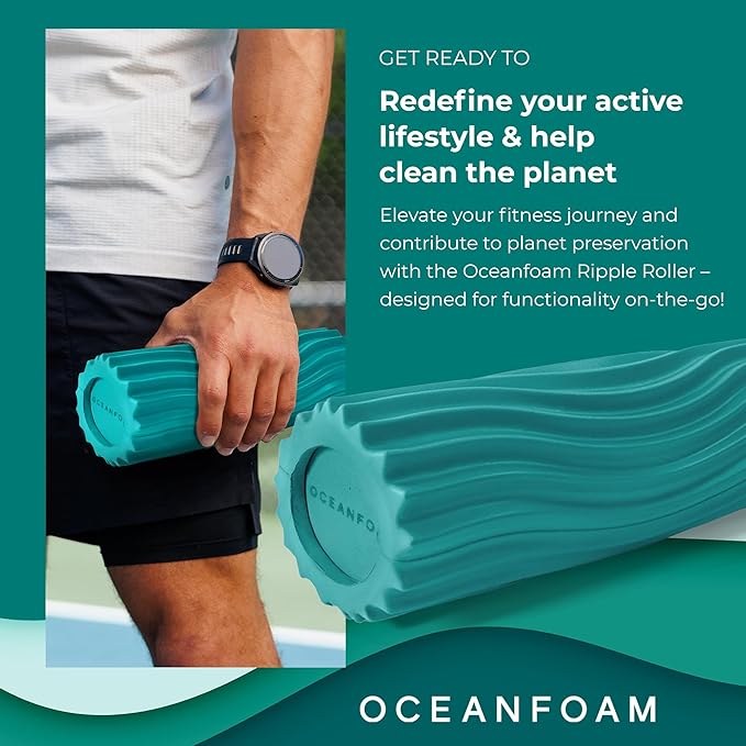Oceanfoam Ripple Travel Foam Roller (11" x 3.35") Firm Mini Foam Roller for Physical Therapy, Deep