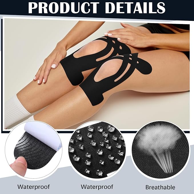 50 Pcs Precut Kinesiology Tape for Knees Pain Relief Elastic Waterproof Athletic Knee Tape for