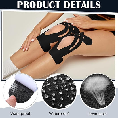 50 Pcs Precut Kinesiology Tape for Knees Pain Relief Elastic Waterproof Athletic Knee Tape for