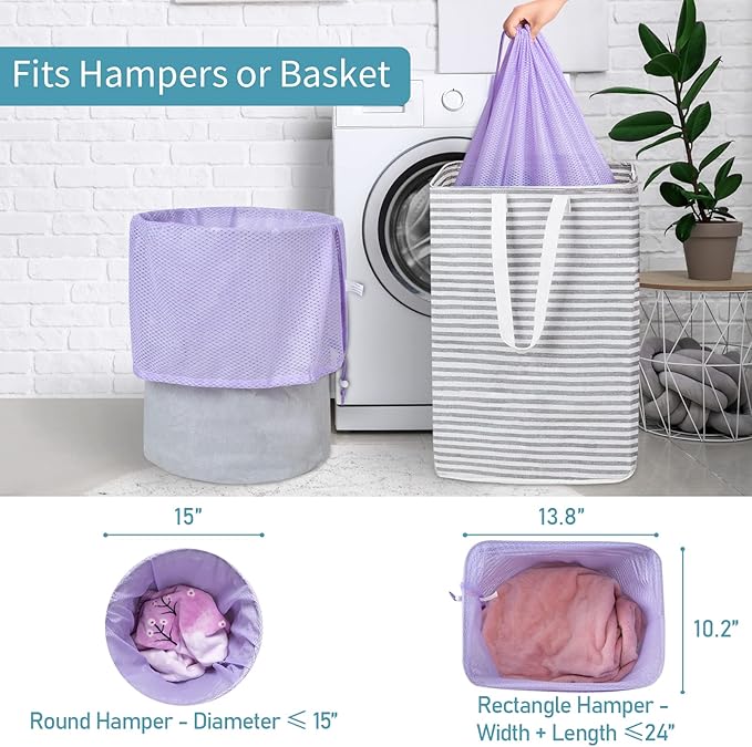 Polecasa Heavy Duty Diamond Large Mesh Laundry Bag with ID Tag and Locking Drawstring Closure - 24