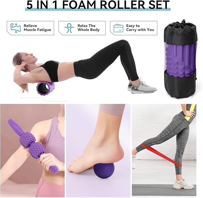 5 in 1 Foam Roller Set, High Density Fitness Exercise Foam Roller for Deep Tissue Muscle Massage