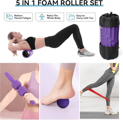 5 in 1 Foam Roller Set, High Density Fitness Exercise Foam Roller for Deep Tissue Muscle Massage