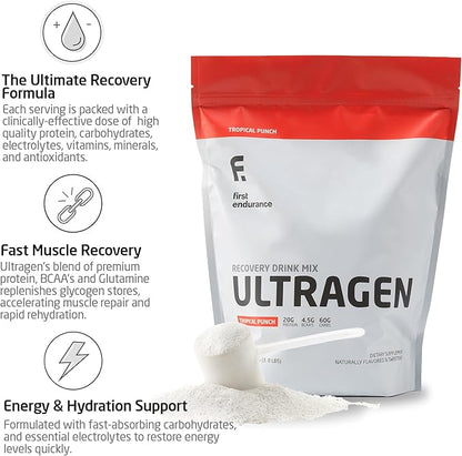 FIRST ENDURANCE Ultragen Workout Recovery Drink Powder, Protein Mix, Boosts Energy, Accelerates