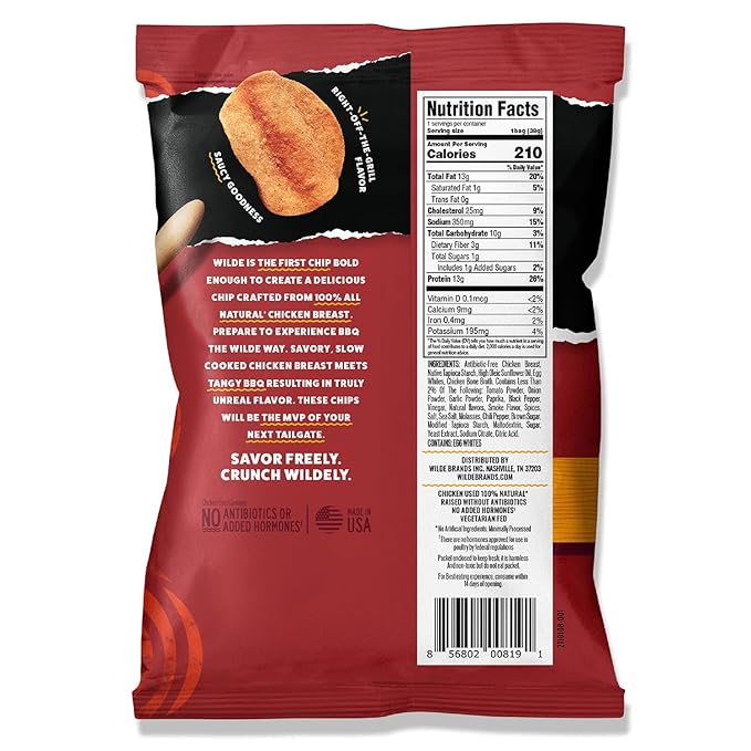 WILDE Protein Chips Barbeque, Thin and Crispy High Protein Snacks, Keto Friendly, Low Carb Chips
