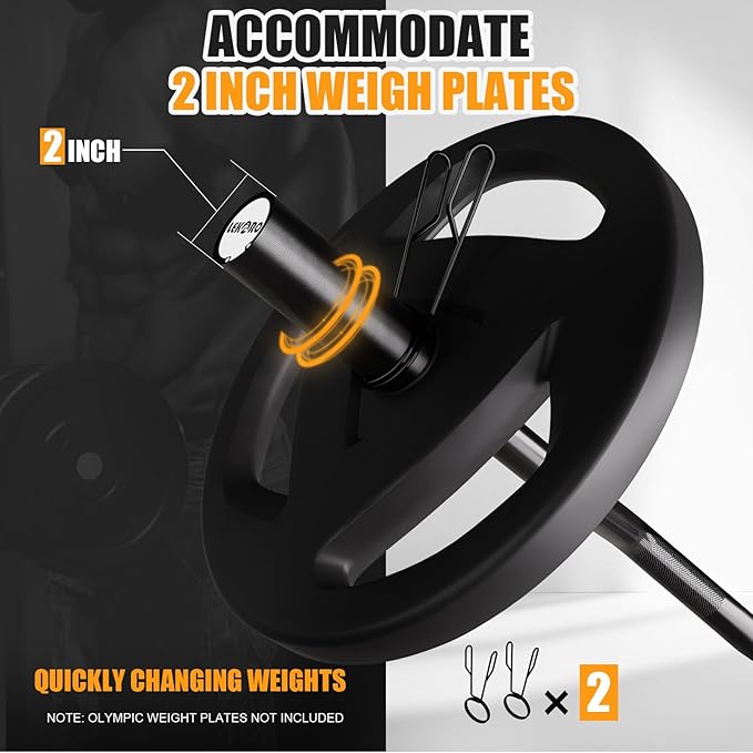 Olympic EZ Curl Barbell Bar, 48-inch Curling Bar, Fits 2-inch Weight Plates, Strength Training Bar