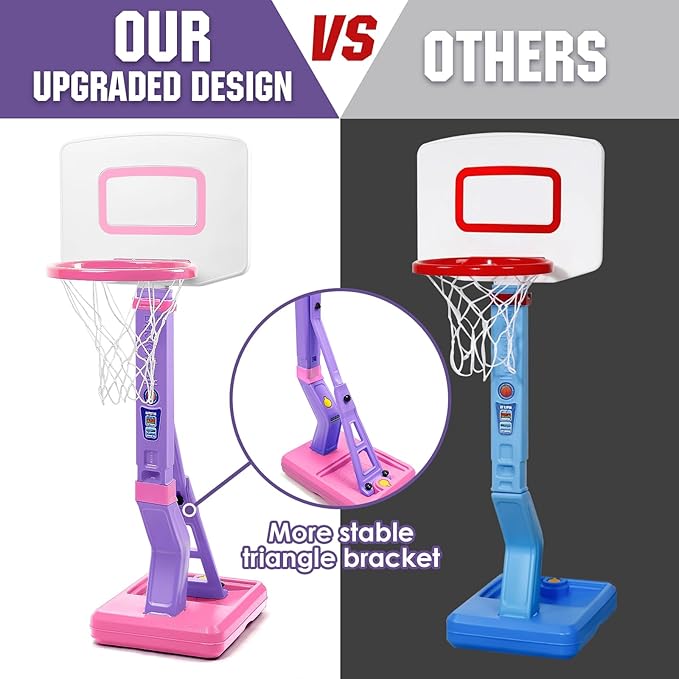 SUPER JOY Toddler Pink Basketball Hoop for Kids 1-3,2-4 5 Years Old, Adjustable Mini Hoop Set for