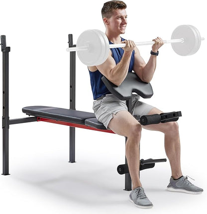 Sunny Health & Fitness Compact Premium Incline Bench Press Bar Rack Set & Optional Leg Extension