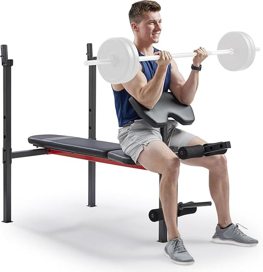 Sunny Health & Fitness Compact Premium Incline Bench Press Bar Rack Set & Optional Leg Extension