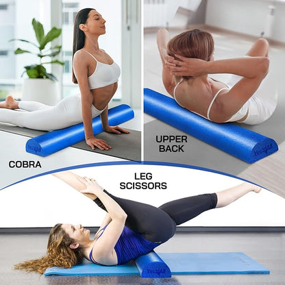Yes4All Medium Firm Half Foam Rollers for Post-Workout Relaxation, 12/18/24/36 inch PE Foam Roll