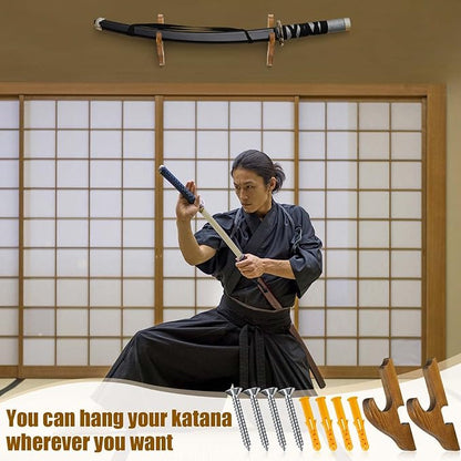 Chunful 2 Pcs Sword Wall Mount Sword Holder Katana Stand 1 Tier Katana Wall Mount Adjustable Hanger